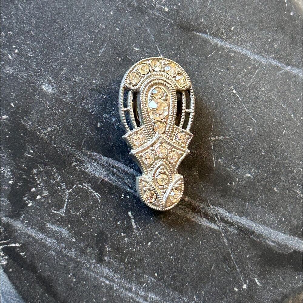 Vintage 1930s Art Deco Silver Rhinestone Dress Clip Pot Metal Clear Stones